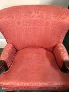 Antique coral upholstered accent chair…..29-1/4 x 20-1/2 x 18 tall to seat (34-1/2 tall overall)
