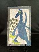 Original signed Mose T blue Tico bird was th greenish/yellow toes Folk Art with signature soda can tab hanger…..6 x 10