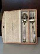 Gorgeous Reed & Barton 2-piece serving set in vintage Neiman Marcus microsuede lined leather box