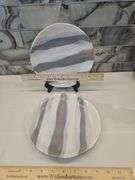Pair of Beautiful Alex Marshall Handmade Stoneware 8.5" Slim Round Side Plates in Grey-White Stripe SEE DESCRIPTION FOR DETAILS...