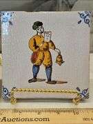 Two(2) Vintage ceramic Delft Dutch 19th century polychrome tiles 5" X 5" square x 1/4" thick...