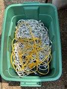 Tote of outdoor lights and extension cord