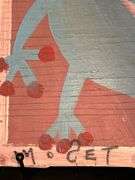 Original signed Mose T baby blue Tico bird Folk Art with signature soda can tab hanger…..9-1/2 x 15-1/2