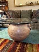 Gorgeous round glass top table with heavy urn base…..36”D x 20” tall