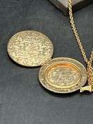 Long Avon locket necklace with tapestry design on locket in original box