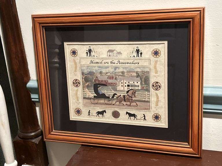 Very Nice Framed Amish Folk Art “Blessed Are the Peacemakers”…..16 x 13 image