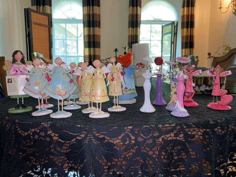 Adorable collection of Greenbrier International polystone figurines (please see all pics)…..Angel in blue is Country Gatherings by Russ Berrie & Co., far back left is a Wish Angel by Marianne Richmond image