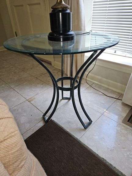 Round 24x23 glass top wrought iron base side table LAMP NOT INCLUDED... image