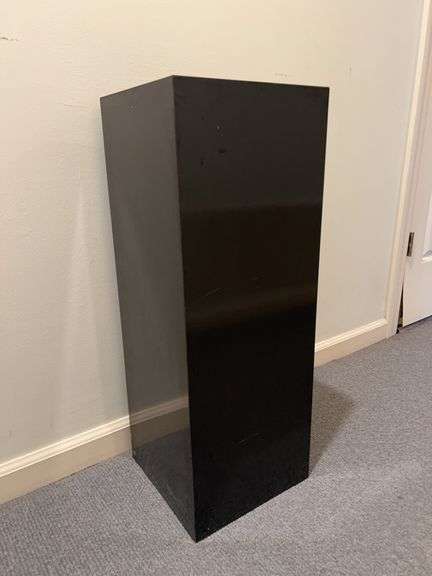 Square wooden black lacquer pedestal…..11” square x 30-1/2 tall…..one blemish on back image