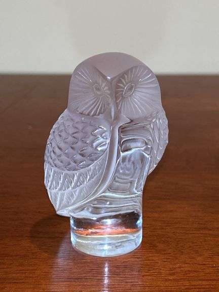 Lalique Paris Crystal Owl Paperweight with original label on bottom….3-1/2” tall image