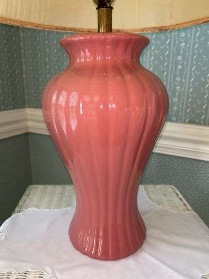 Ribbed urn-style lamp with pleated shade….29” tall