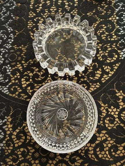(2) exquisite crystal ashtrays…..both are 7-1/4”D image