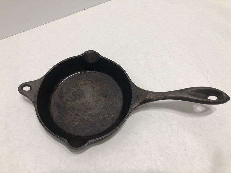 BASICS Tools of the Trade skillet. 2 spouts. #4. 6” diameter. Made in China. No spin, no wobble.