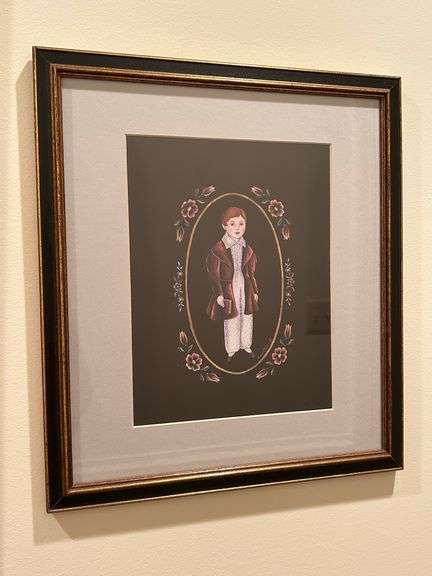 Vintage Primitive Print of Victorian Boy signed by Arlene B. Kaminsky…..15-1/2 x 17-1/2 image