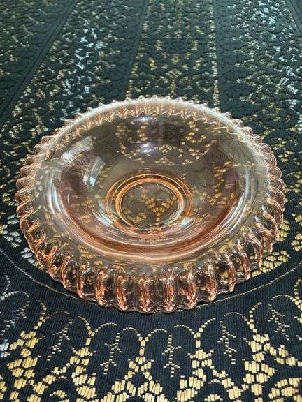 Vintage Pink Depression Glass Console Centerpiece Bowl with Rolled, Fluted and Crimped Edge…..11D x 3” tall image