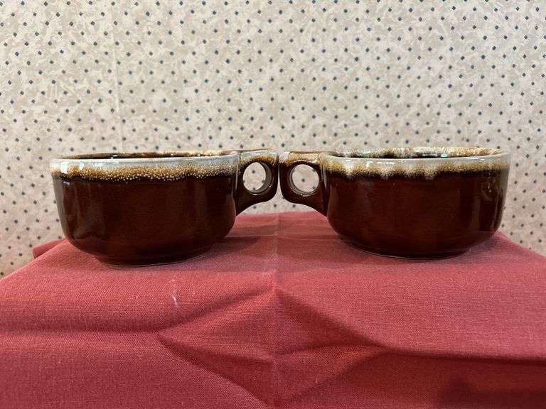 Monmouth Western Pottery Maple Leaf Stoneware Brown Drip Soup Mug Bowl with Handle image