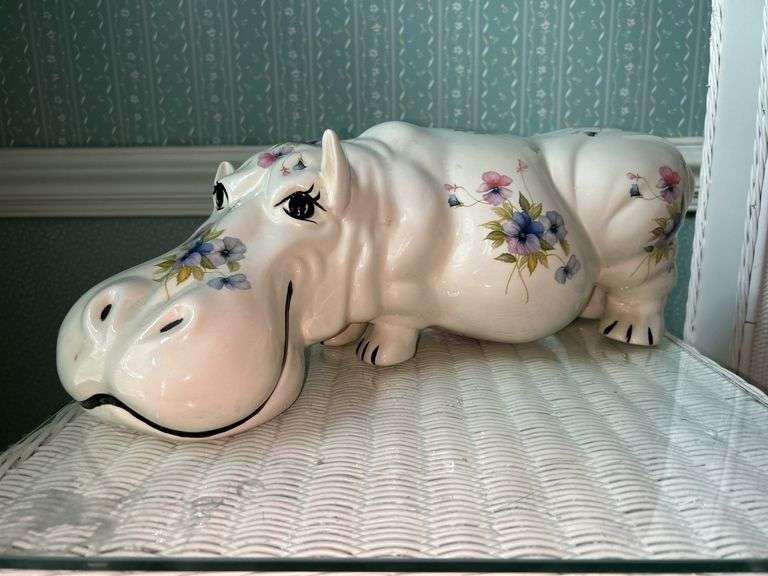 Fun and decorative ceramic hippo…..17” long x 6-1/2” tall image