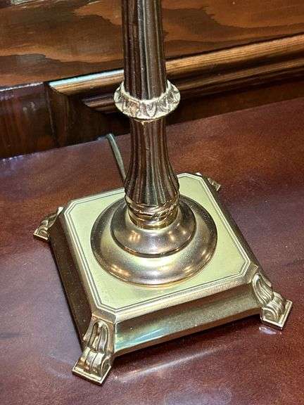 Hollywood Regency-style brass palm tree table lamp…..25” tall