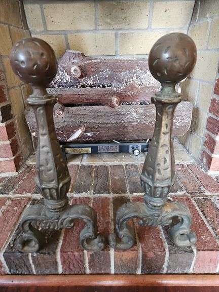 Vintage brass andirons 8" w x 17" d x 7.5" h... image