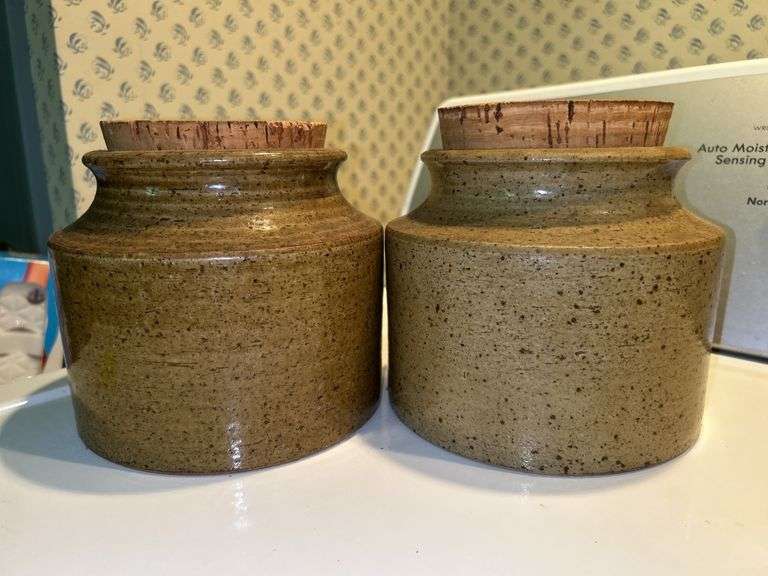 Pair of cork lid jars from Fitz & Floyd…..6”D x 6” tall image