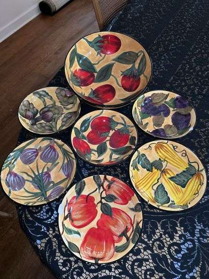 7-pieces of Certified International Salad Serving Set…..salad server has no chipping but all the individual serving bowls have chipping image