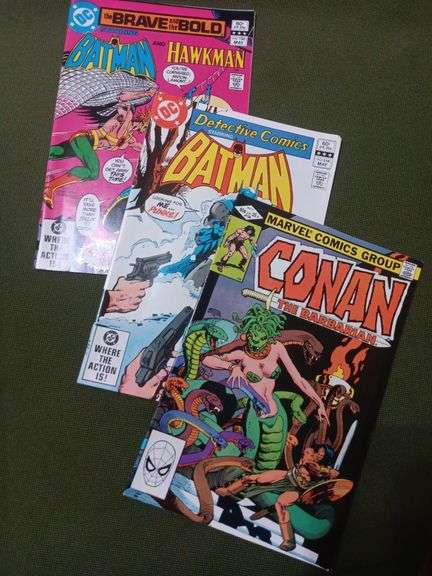 Set of three comics good condition. Conan #134, Batman and Hawkman #186 and Batman no.514..see description image