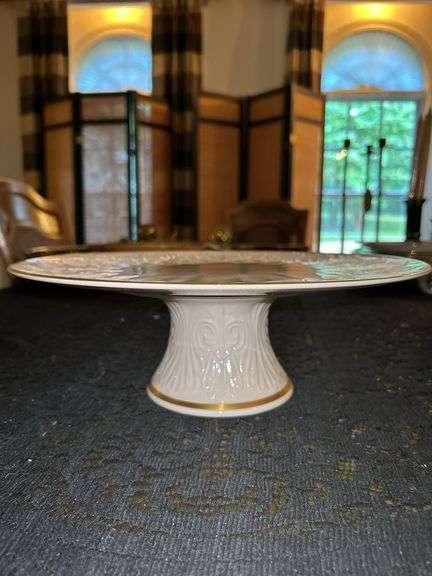 Lenox Ivory Beaumont Pedestal Cake Stand with Gold Trim…..12-1/2”D x 4-1/2” tall