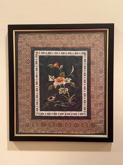 Beautifully designed and framed Chinese Embroidery on Silk….12 x 13 image