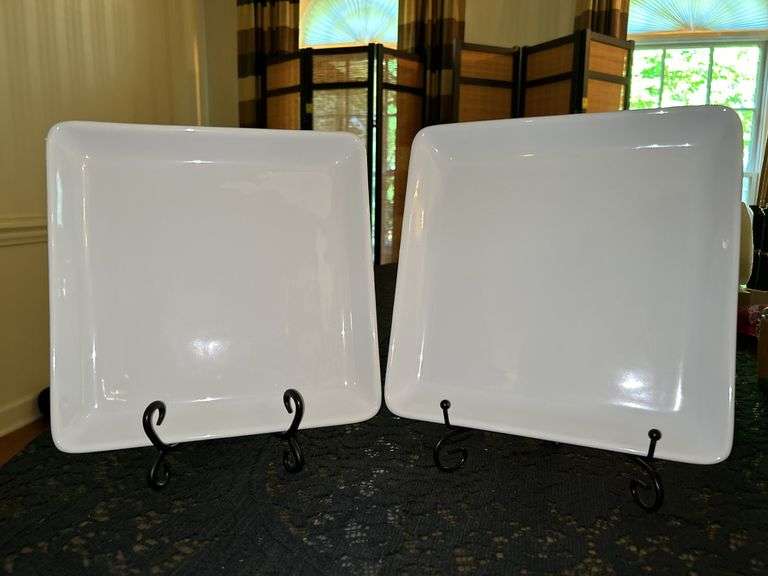 NIB Pair of Simple Additions by Pampered Chef square serving platters…..10” square…..box was only opened for pictures image