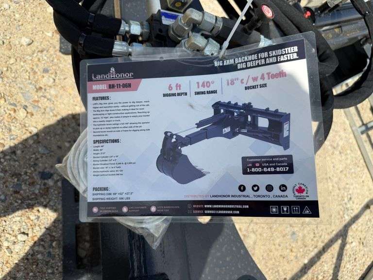 Unused 2024 Landhonor Big Arm Backhoe for Skidsteer, BH-11-06H