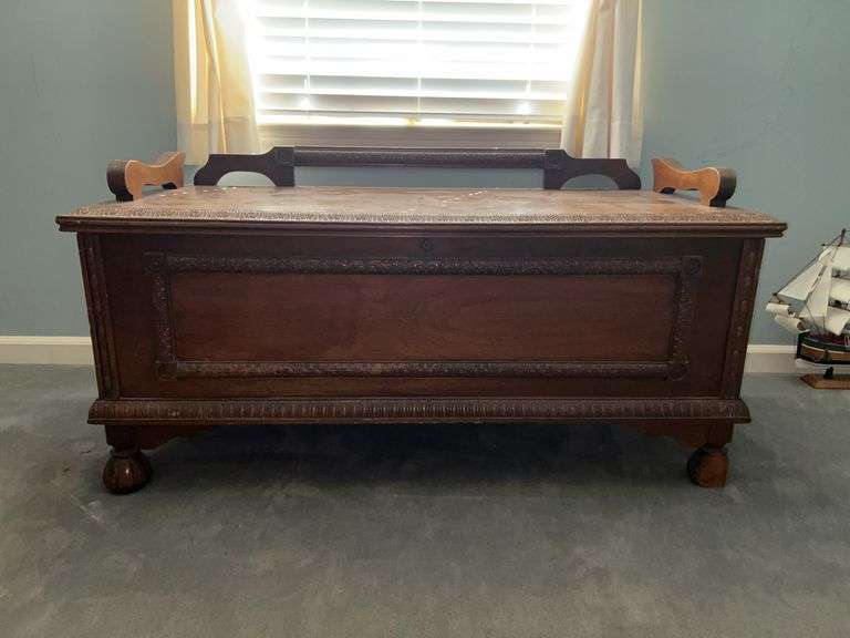 Vintage carved cedar chest…..48 x 19-1/2 x 24-1/2 tall image