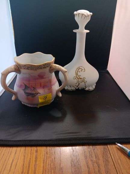 Nappon vase and Victorian milk glass decanter with stopper image