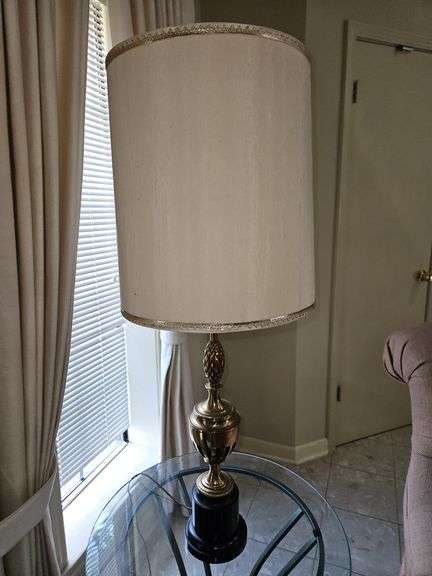 Vintage 39.75" Tall(to top of shade) Stiffel Solid Brass Pineapple Trophy/Urn Table Lamp w/Regency Black Base... image