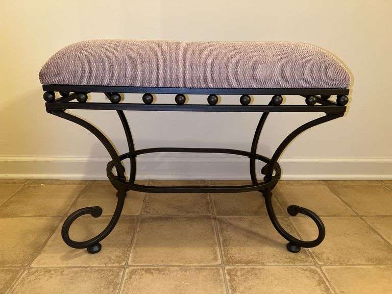 Metal base stool with beaded edge and tweed upholstery….24 x 16 x 19 tall