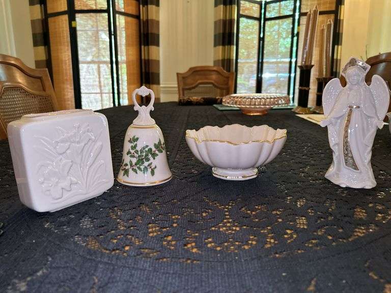 (4) beautiful pieces of Lenox ivory porcelain….from left - 4-1/2” tall, 5-1/2” tall, 2-1/2” tall and 6-3/4” tall (one hand is broken) image