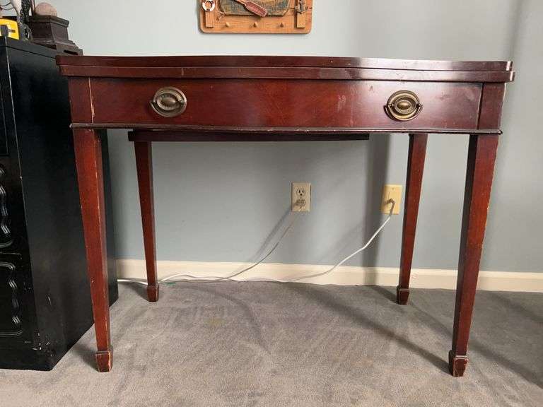Project piece fold top table…..fold-out leaf needs reattached and table has other blemishes…..as it sits it measures 38 x 20 x 30-1/2 image