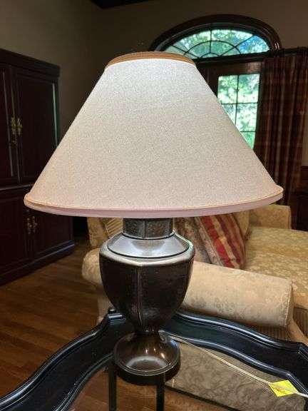 Bronze color urn base lamp with canvas flare shade…..26”tall image
