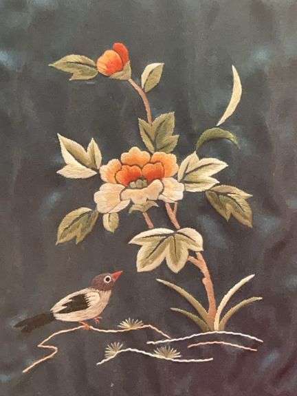 Beautifully designed and framed Chinese Embroidery on Silk….12 x 13