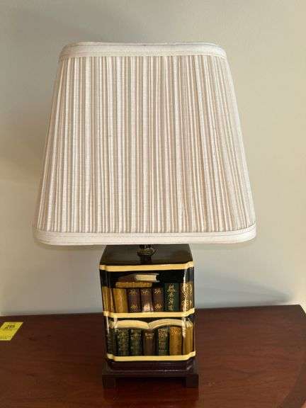 RARE Vintage Custom Accent Table Lamp…..Hand Painted with Ceramic Body and Wooden Base…..17-1/2” tall image