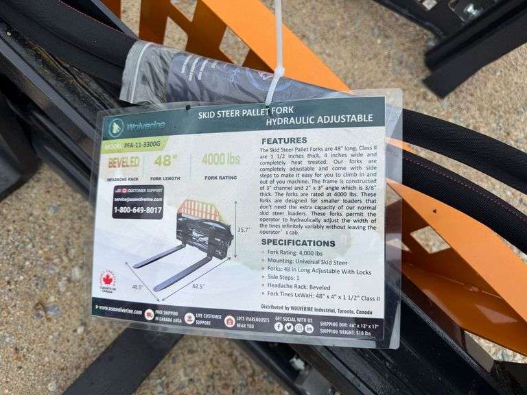 Unused 2024 WOLVERINE Pallet Fork Hydraulic Adjustable