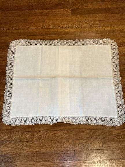 Nice selection of crocheted/linen standard size pillow shams and linen duvet (all need cleaned)…..there are 3 each matching shams