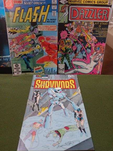 Set of 3 comic books in great condition.  Have been stored in sleeves. Survivors#4,  Flash number 309 and The Dazzler number 2 image