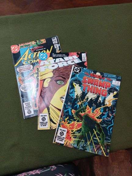 Set up 3 comics Atari Force number 9, Superman number 525 and The saga of the Swamp thing Number twenty. In good condition see description image