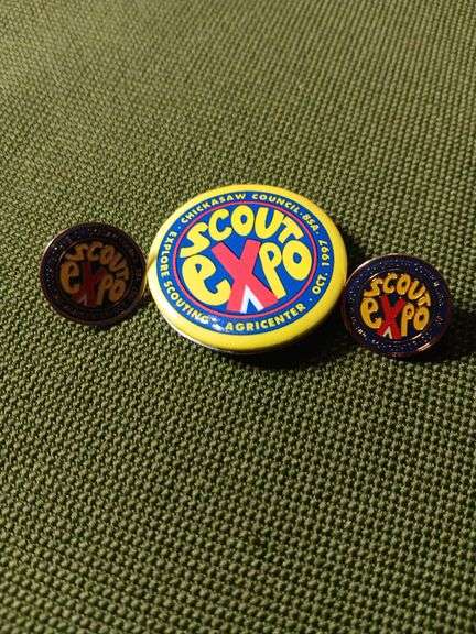 2 expo Scout lapel pins and 1button image