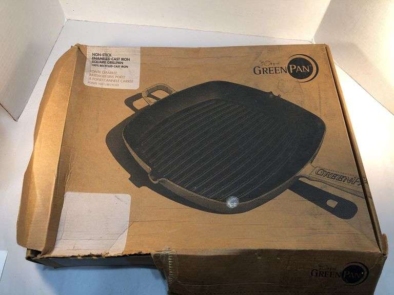 New in box Green Pan 12” square non-stick enameled cast iron grill pan. 2 spout. image