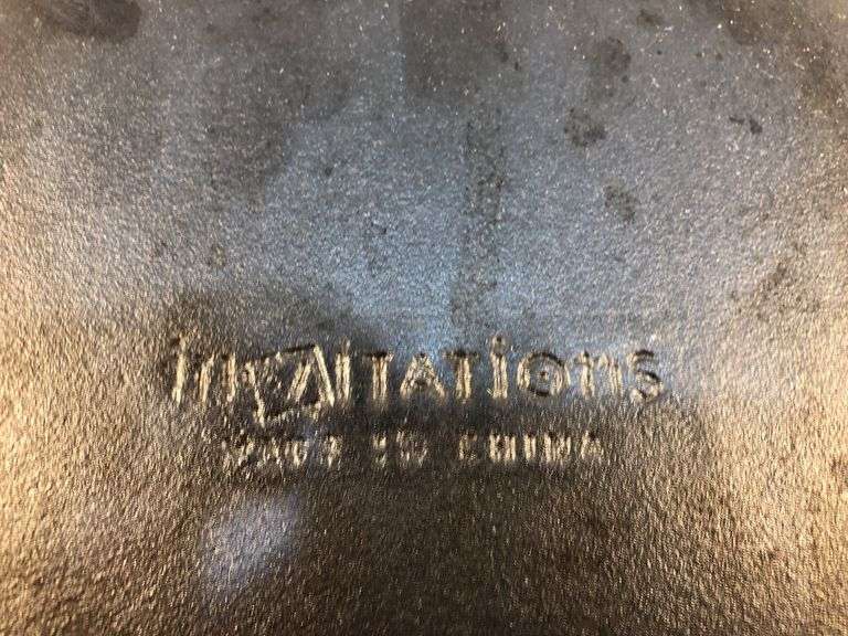 Internationals black cast iron 9” square ribbed griddle pan with pour spout. 1 1/4” D. No spin, no wobble.