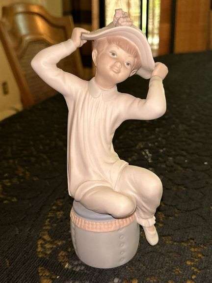 LLADRO Girl with Hat Bisque Porcelain Figurine (#1147)…..8-1/2” tall…..there are markings on the bottom depicting what year gift was received image