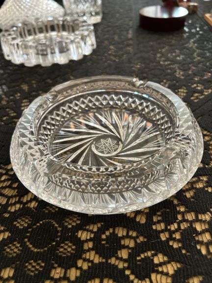 (2) exquisite crystal ashtrays…..both are 7-1/4”D