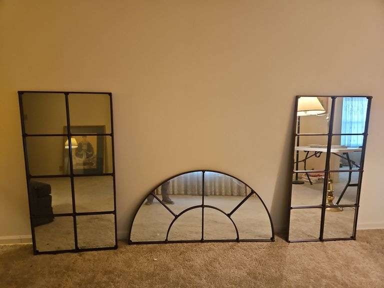 Large decorative 3-piece metal hanging wall mirror ensemble SEE DESCRIPTION FOR DETAILS... image
