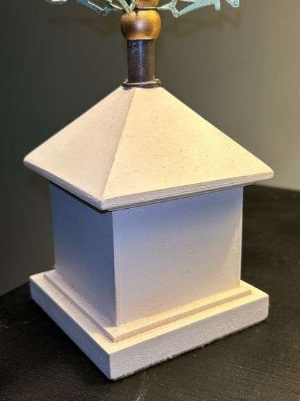 Pair of matching wood base lamps with metal weathervane decor…..16” tall